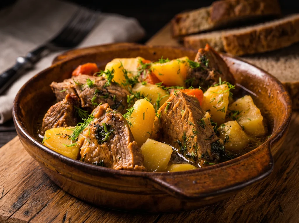 Свинско с балканска смес, лимон и картофи
